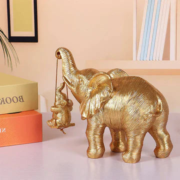 Golden Moments: Elephant & Monkey Swing Ornament