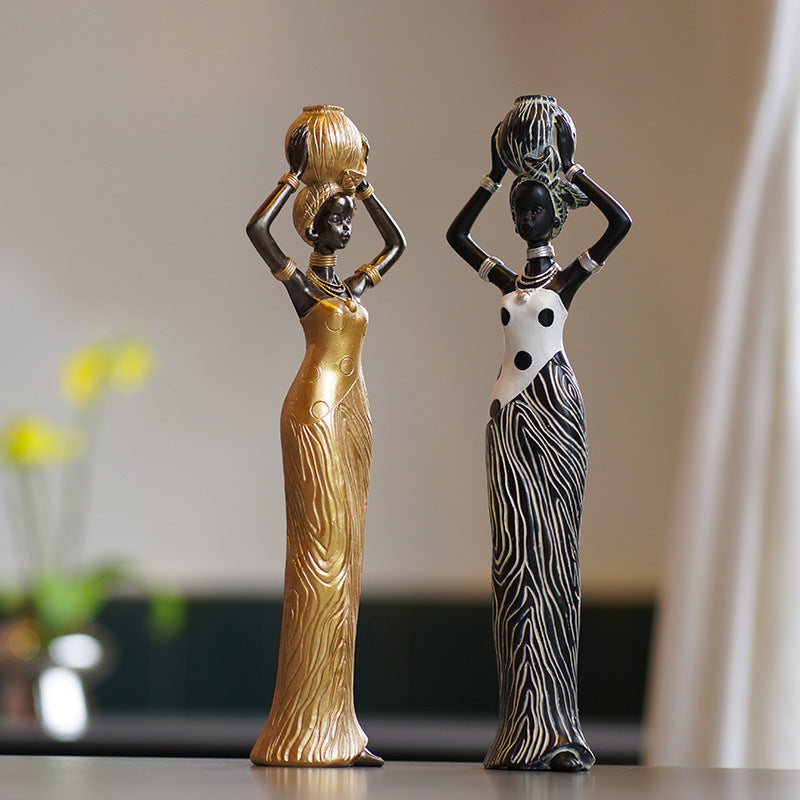Elegant Abstract Lady Sculptures – Gold & Black Resin Figurines for Modern Home Decor