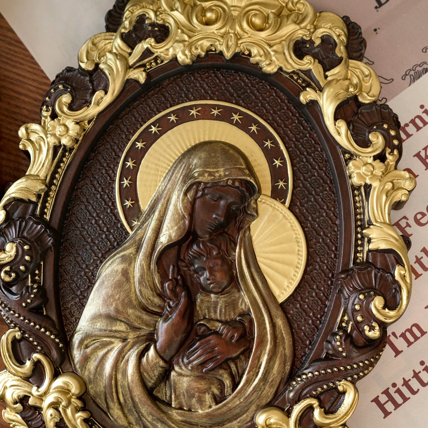 Golden Virgin Mary ornament