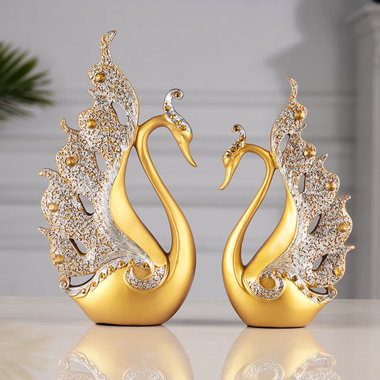 Gold swan couple ornament