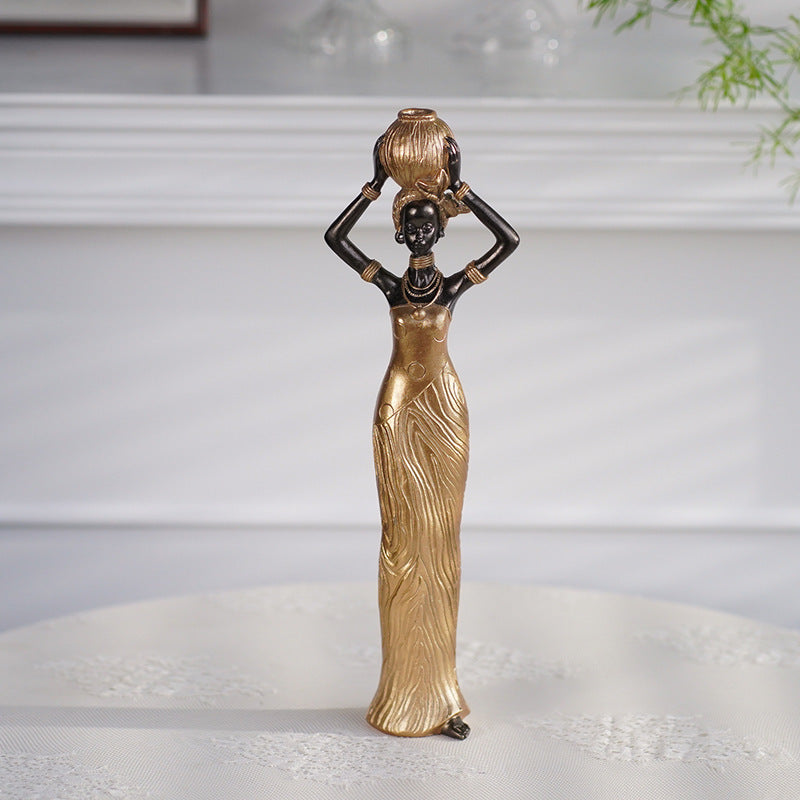 Elegant Abstract Lady Sculptures – Gold & Black Resin Figurines for Modern Home Decor