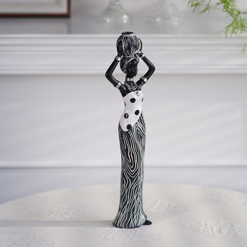 Elegant Abstract Lady Sculptures – Gold & Black Resin Figurines for Modern Home Decor