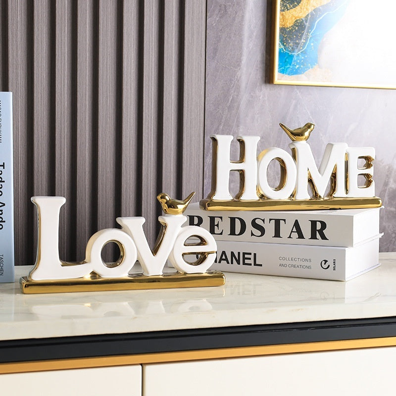 Golden bird 'LOVEHOME' ornaments