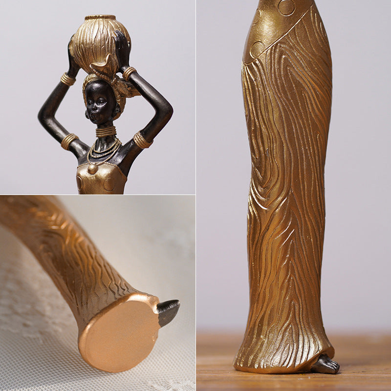 Elegant Abstract Lady Sculptures – Gold & Black Resin Figurines for Modern Home Decor