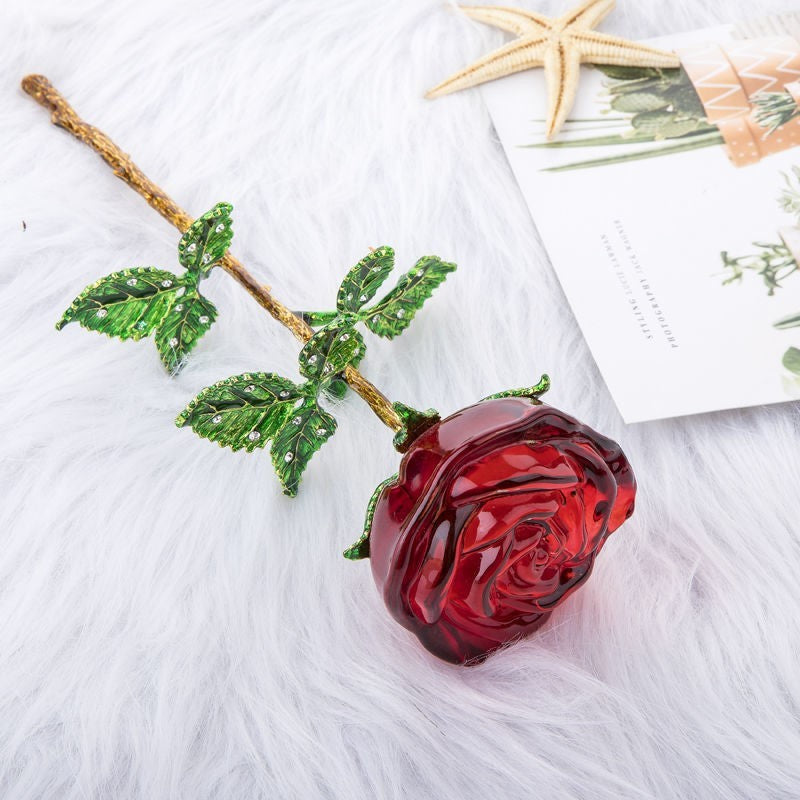 Crystal rose with vase ornament