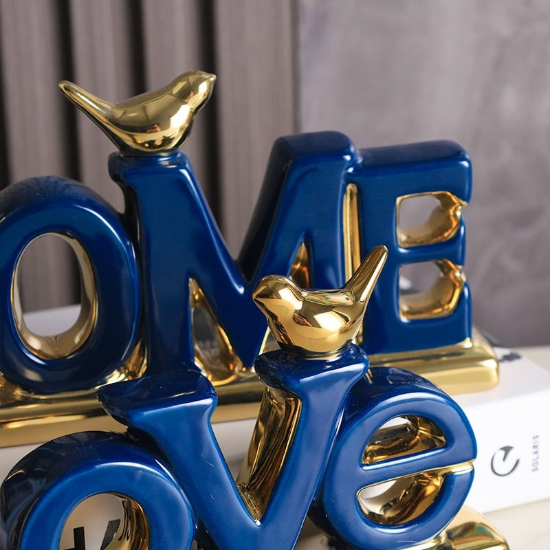 Golden bird 'LOVEHOME' ornaments