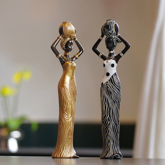 Elegant Abstract Lady Sculptures – Gold & Black Resin Figurines for Modern Home Decor