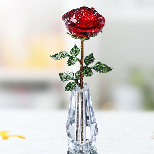 Crystal rose with vase ornament