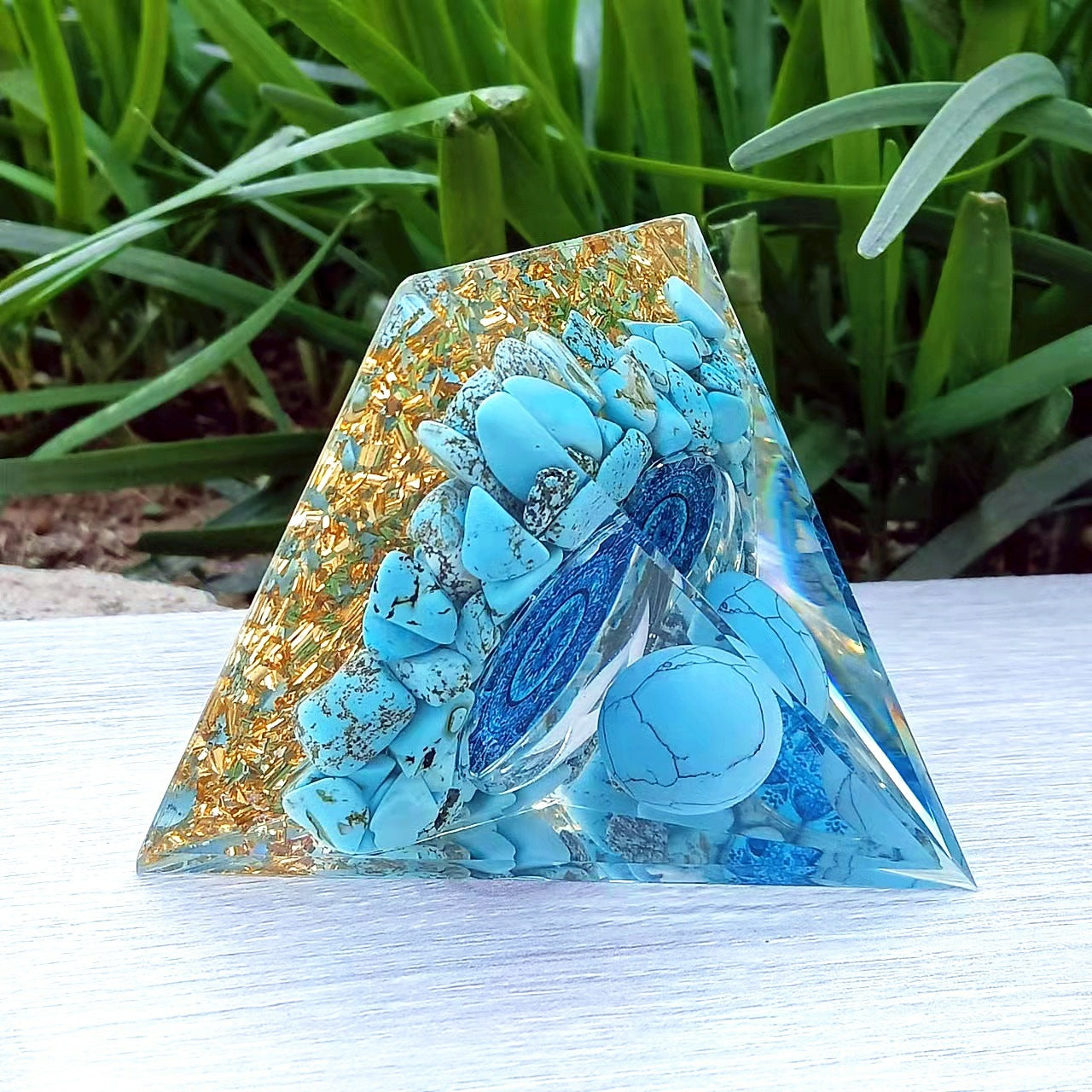 Blue stone pyramid ornament